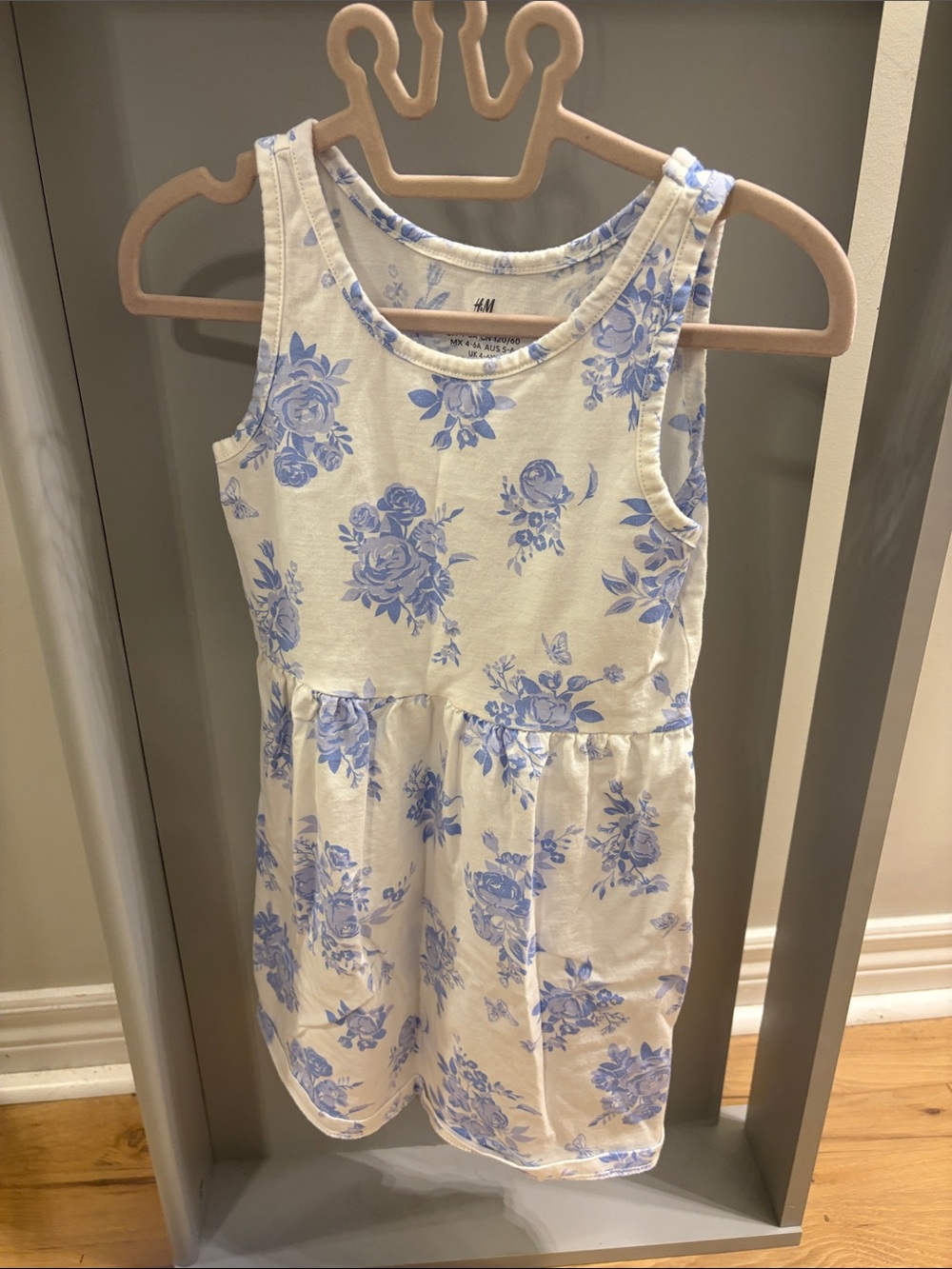 H&M White Dress with Light Blue Floral Print - Girls